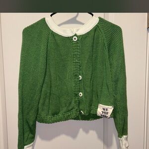 We The Free Green and White Cropped Button Cardigan